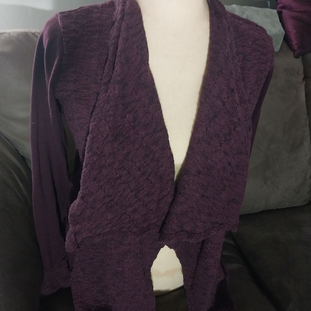 Max Jeans Purple Cardigan Sweater Open Front Textured Knit